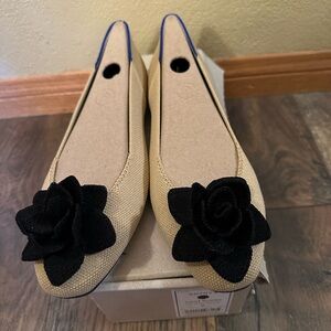 Rothy's Beige and Black Floral Flats